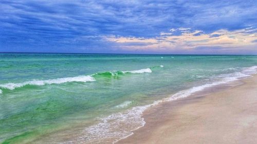 Scenic view of sea against cloudy sky