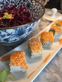 Close-up of sushi in plate