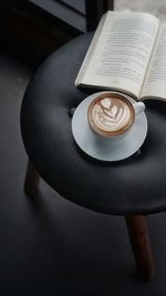 High angle view of coffee on table