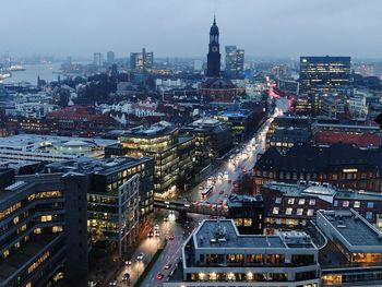 High angle view of buildings in city