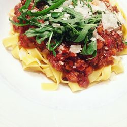 High angle view of food in plate
