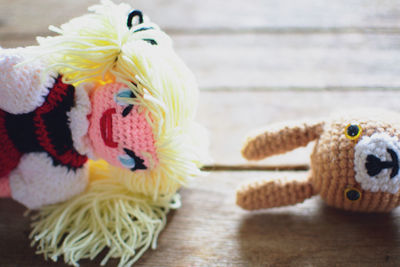 Close-up of stuffed toys on table