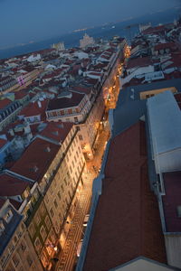 Aerial view of illuminated city at night
