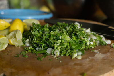 Close-up of chopped vegetables on cutting board