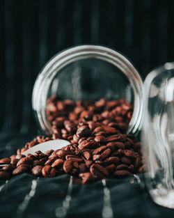 Close-up of coffee beans on table