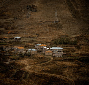 High angle view of buildings on landscape