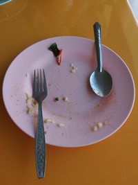 High angle view of food in plate