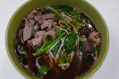 Directly above shot of soup in bowl on table