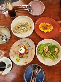 High angle view of food on table