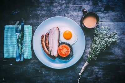 Close-up of breakfast served in plate