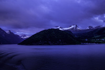 Scenic view of snowcapped mountains against sky during winter