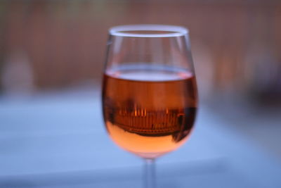 Close-up of beer glass on table