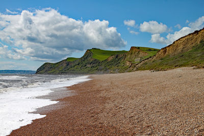 Scenic view of beach against sky