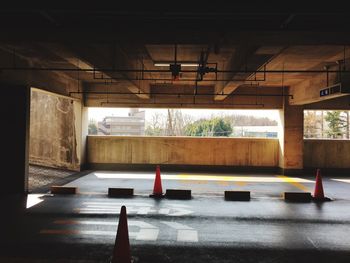 Traffic cones in empty parking lot