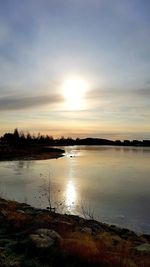 Scenic view of lake against sky during sunset