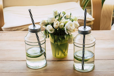 Close-up of glass vase on table