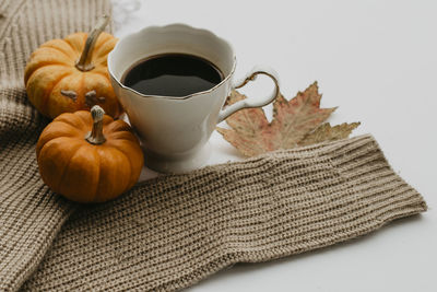 High angle view of coffee on table