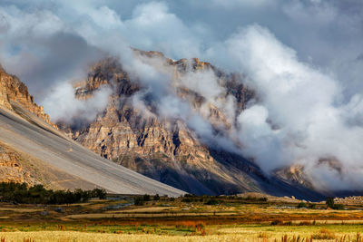 Spiti valley, himachal pradesh, india. himalayas in clouds