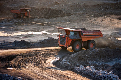 High angle view of dump truck at construction site