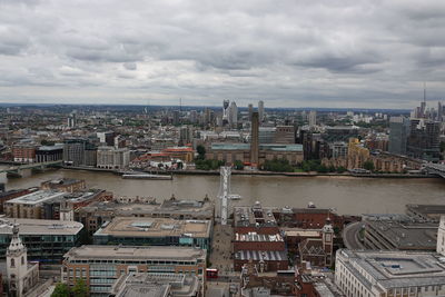 High angle view of buildings in city of london against sky