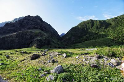 Scenic view of mountains against sky