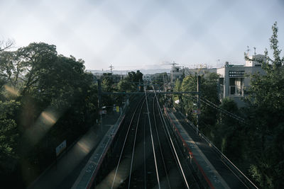 High angle view of train at railroad station