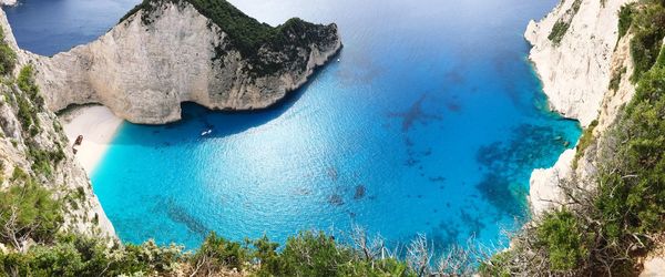 High angle view of sea and rocks