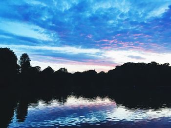 Scenic view of lake against cloudy sky