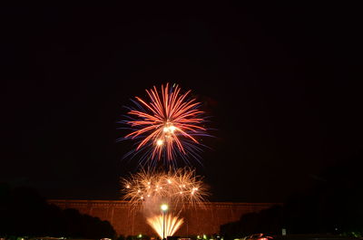 Low angle view of firework display against sky at night