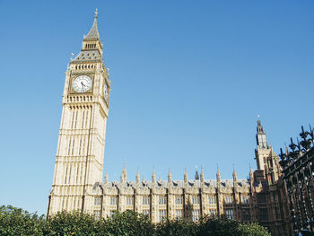 Low angle view of clock tower against sky in city