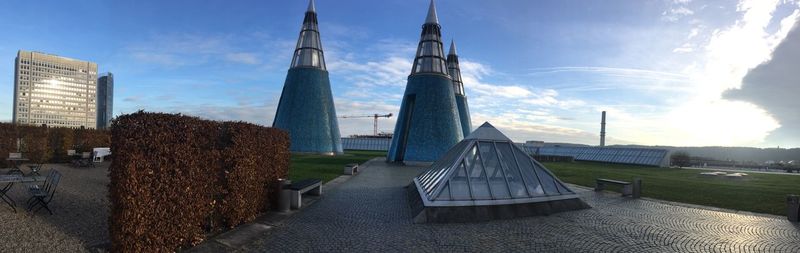 View of buildings against cloudy sky