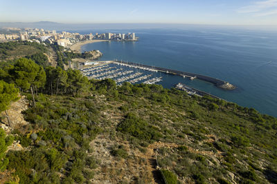 Aerial view of the small nautical port of oropesa del mar in the spanish mediterranean coast