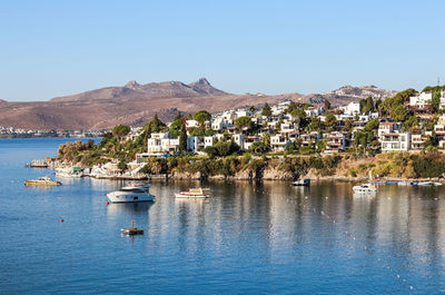 Scenic view of sea against clear blue sky