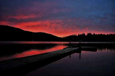 Scenic view of lake against sky at sunset