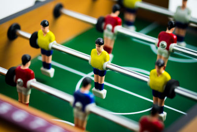 Close-up of foosball table