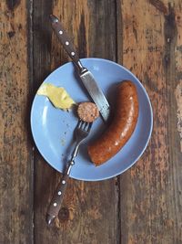 High angle view of bread in plate on table