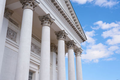 Columns of the cathedral in helsinki against the blue sky