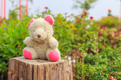 Close-up of stuffed toy against plants