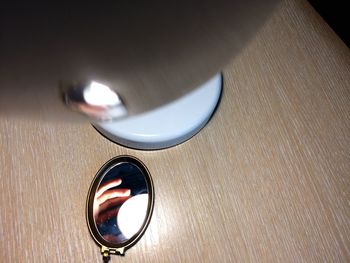 High angle view of electric lamp on table