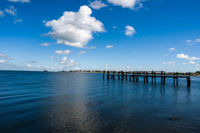 Scenic view of sea against blue sky