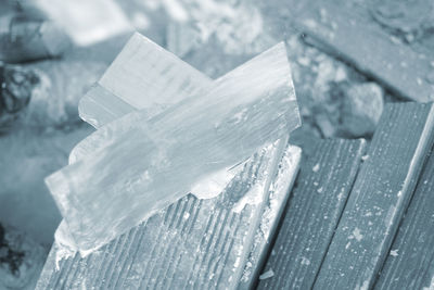 High angle view of ice on table