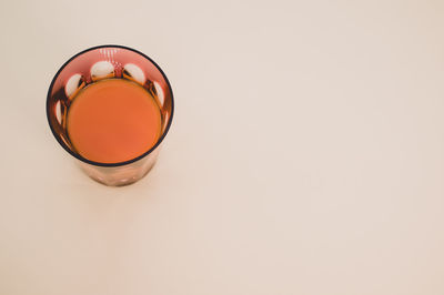 High angle view of tea cup against white background