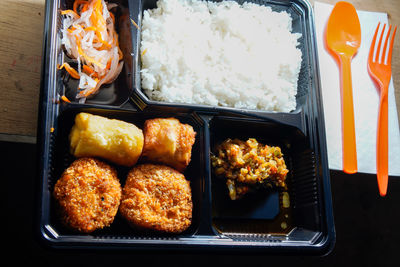 High angle view of food on table