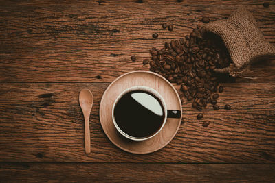 High angle view of coffee on table