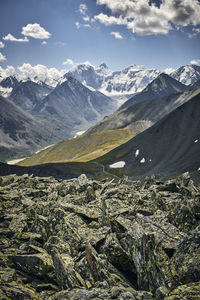 Scenic view of snowcapped mountains against sky