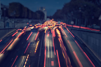 Light trails on road at night