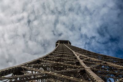 Low angle view of building roof against cloudy sky