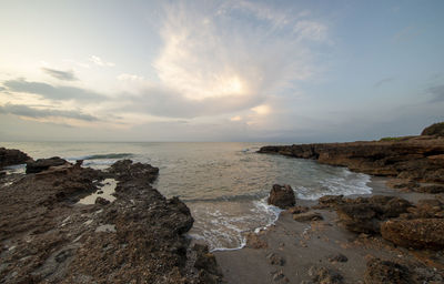 Scenic view of sea against sky during sunset