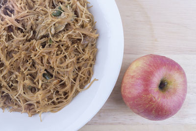 High angle view of apple on table