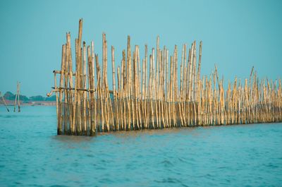 Panoramic view of sea against clear blue sky